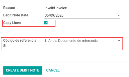 Creating a debit note to cancel a credit note with the SII code reference 1.