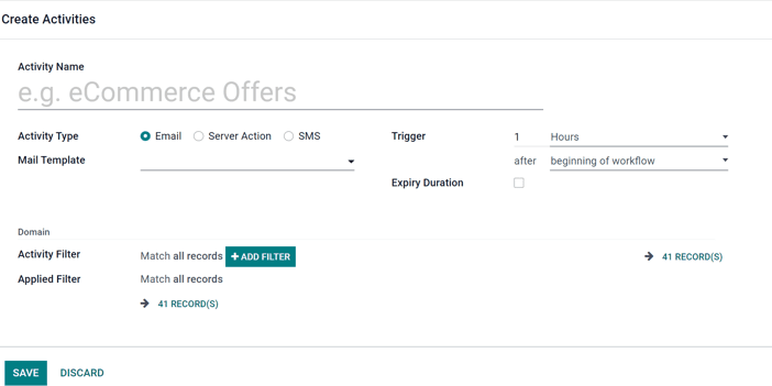 An activity template in CoquiAPPs Marketing Automation.