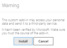 Custom add-in installation warning in Outlook