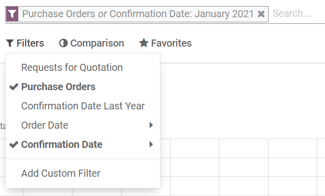 Reporting filters in CoquiAPPs Purchase
