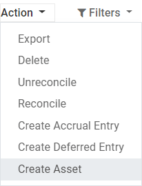 Create Asset Entry from a journal item in CoquiAPPs Accounting