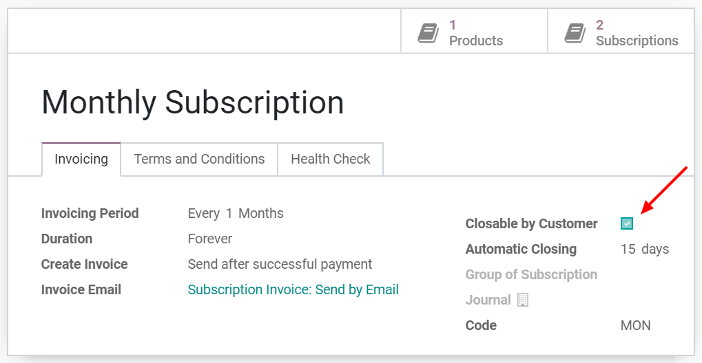 Configuration to close your subscription with CoquiAPPs Subscriptions