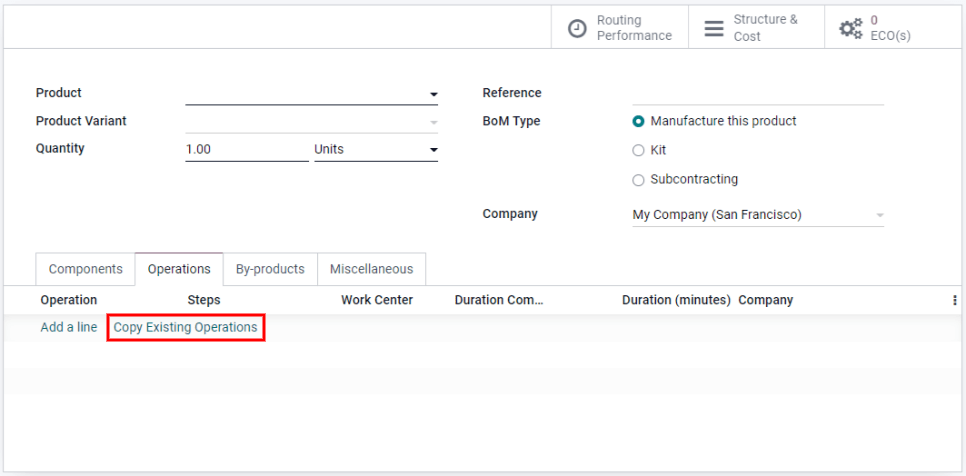 Copy Existing Operations feature.
