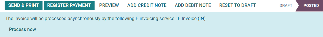 Indian e-invoicing confirmation message