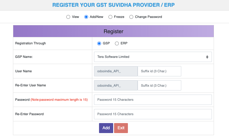 Submit GSP API registration details