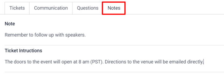 View of the Notes tab in CoquiAPPs Events.