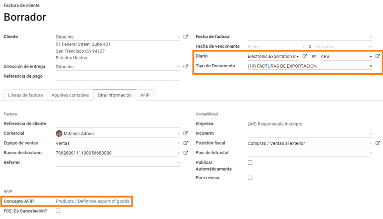 Export invoice fields autofilled in CoquiAPPs.