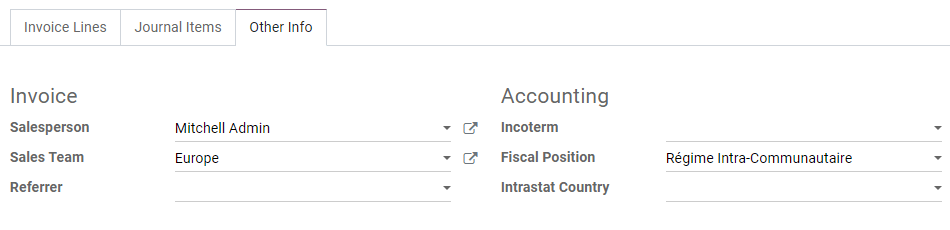 Selection of a Fiscal Position on a Sales Order / Invoice / Bill in CoquiAPPs Accounting