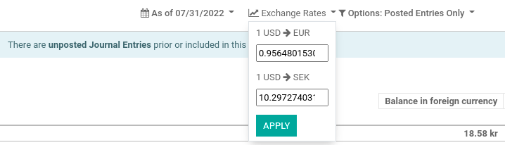 Menu to manually change exchange rates.