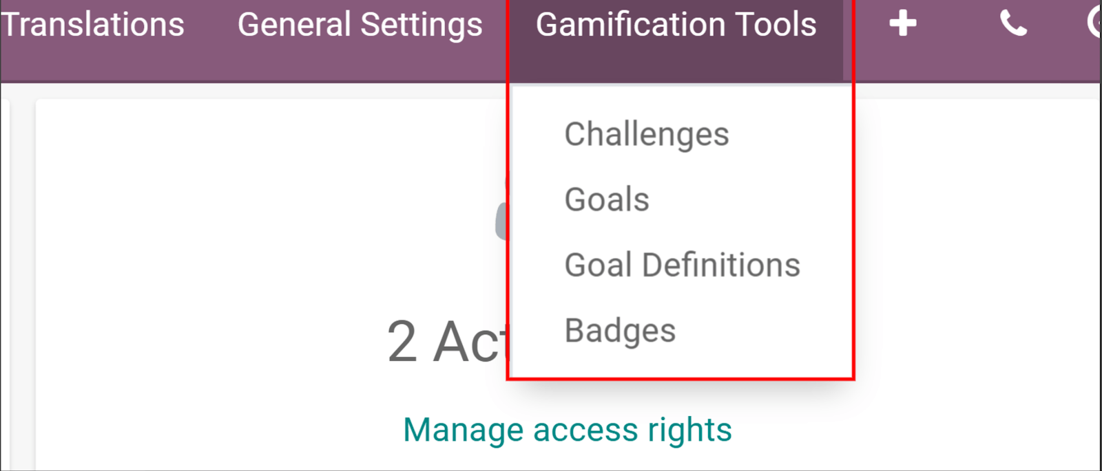 View if the gamification tools menu in CoquiAPPs Settings