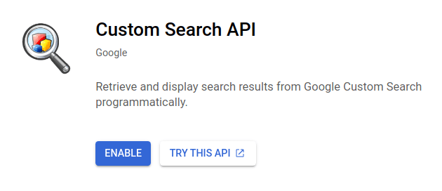 "Custom Search API" tile with Enable button highlighted on Google Cloud Platform