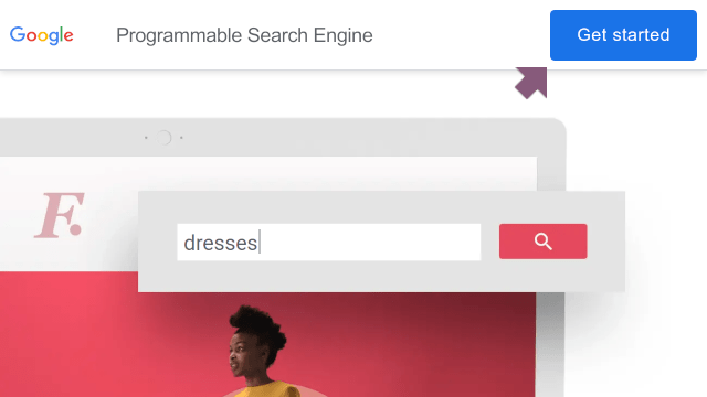 Google Programmable Search Engine page with the **Get Started** button on the up-right of the page