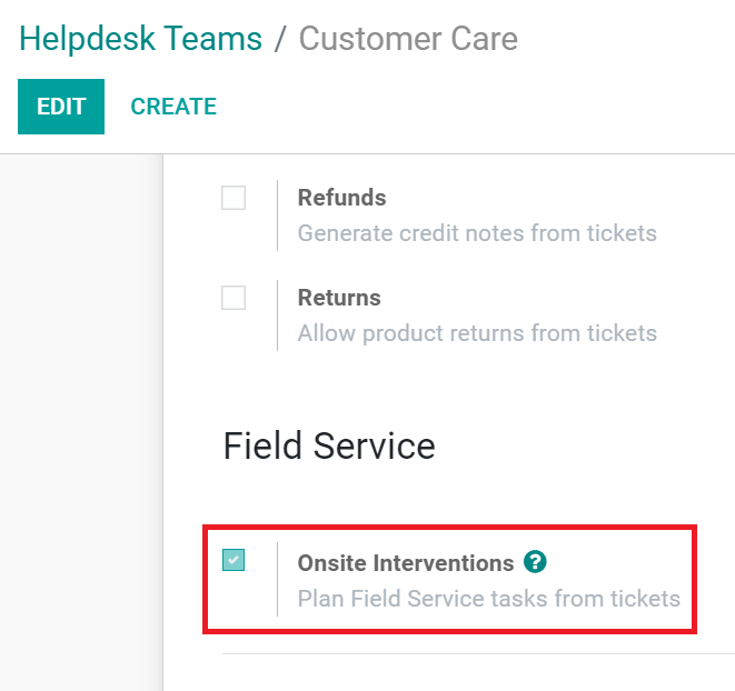 Onsite interventions settings in CoquiAPPs Helpdesk