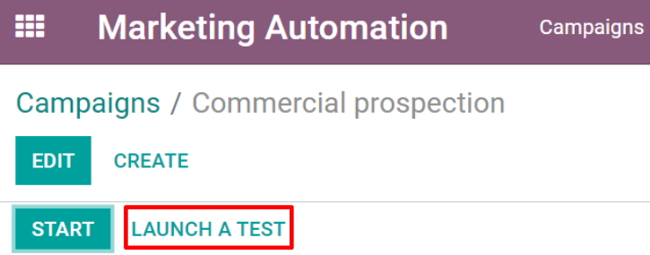 Launch a test button in CoquiAPPs Marketing Automation.