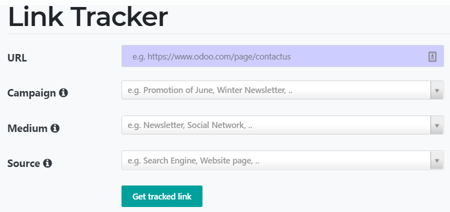 View of the link tracker fields for CoquiAPPs Website
