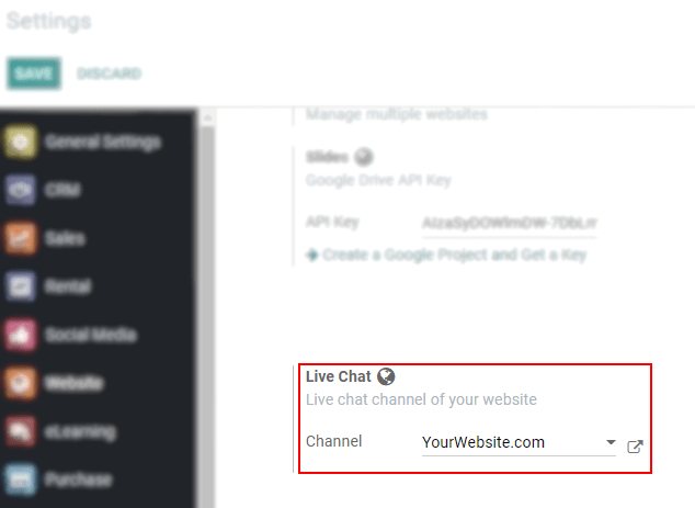 View of the settings page and the live chat feature for CoquiAPPs Live Chat