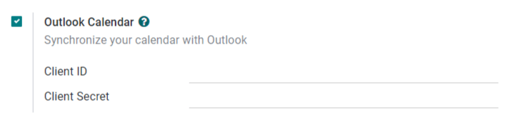 The "Outlook Calendar" setting activated in CoquiAPPs.