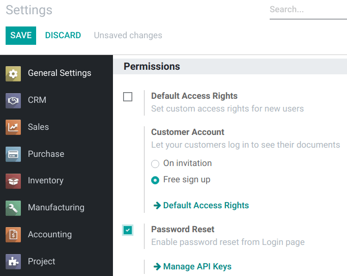 Enabling Password Reset in CoquiAPPs Settings