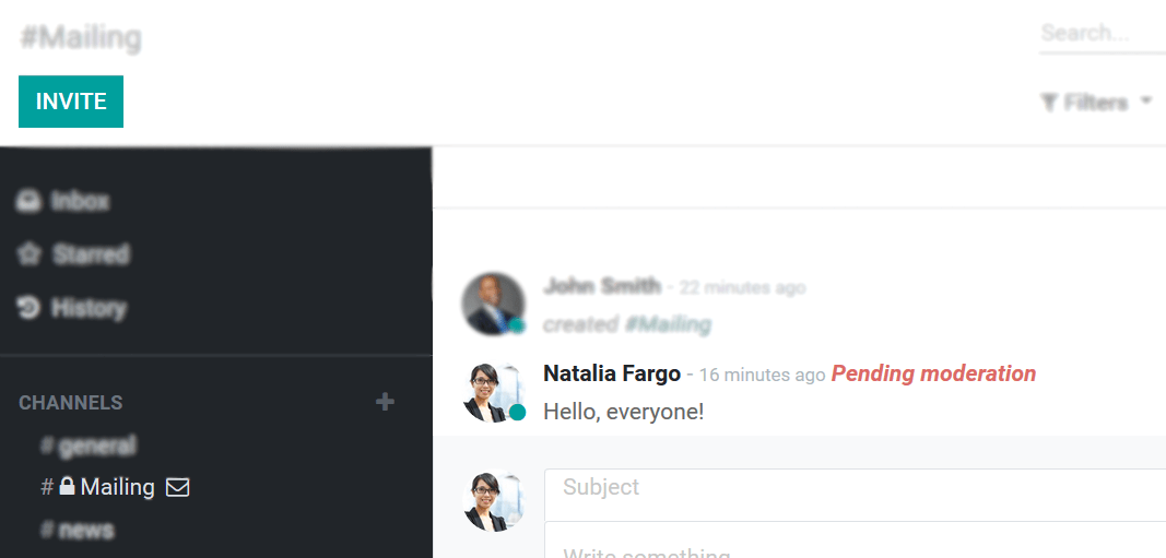 View of a message with a pending moderation status in CoquiAPPs Discuss