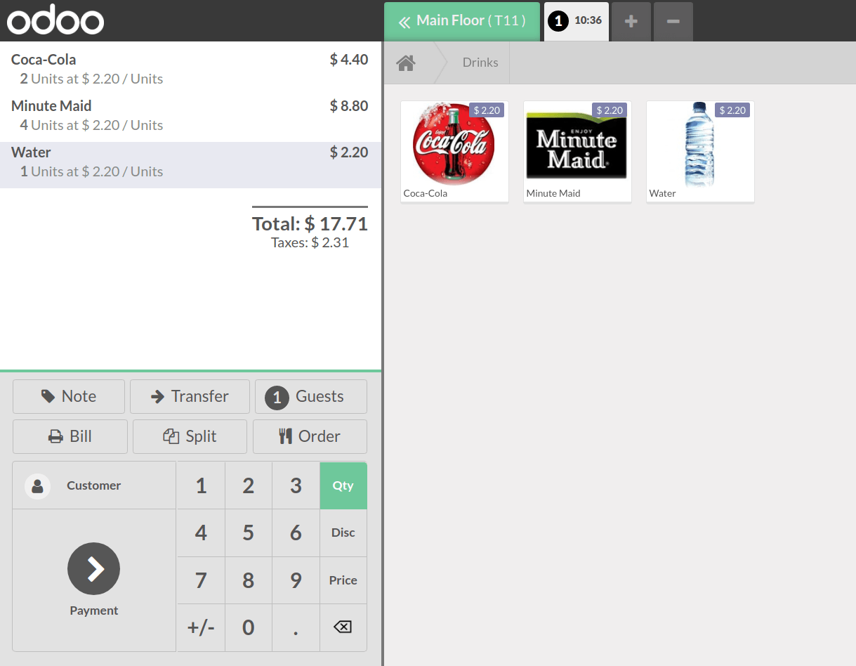 View of the pos interface to register orders