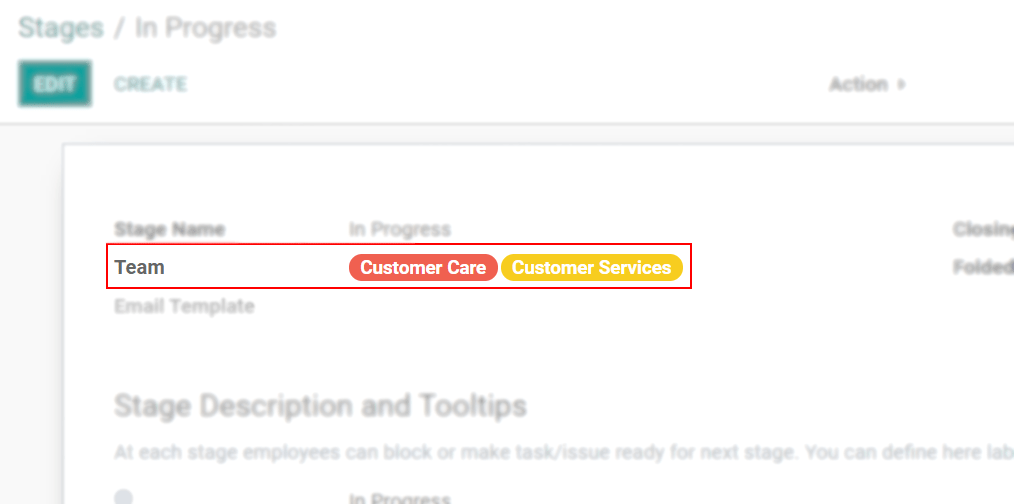 View of a stage’s setting page emphasizing the option to add teams in CoquiAPPs Helpdesk