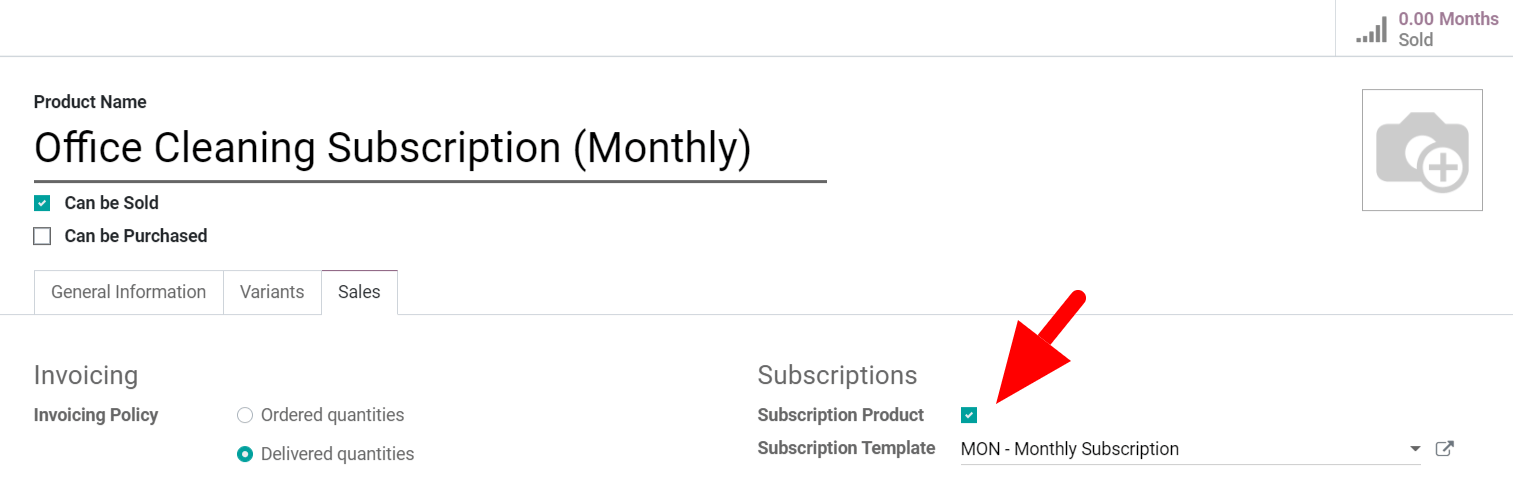 View of a subscription product form in CoquiAPPs Subscriptions
