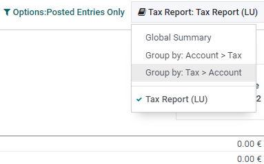 Dropdown menu to select the type of Tax Report