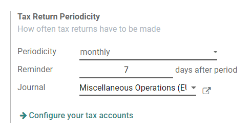 Configure how often tax returns have to be made in CoquiAPPs Accounting