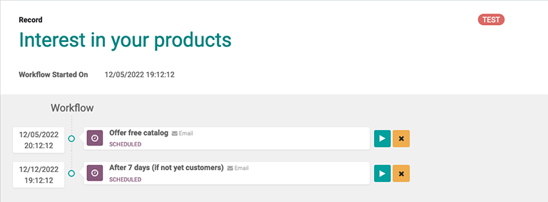 Test screen in CoquiAPPs Marketing Automation.