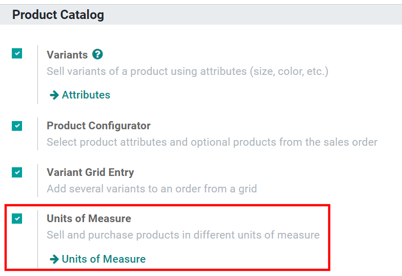 Enable the units of measure option in CoquiAPPs Sales