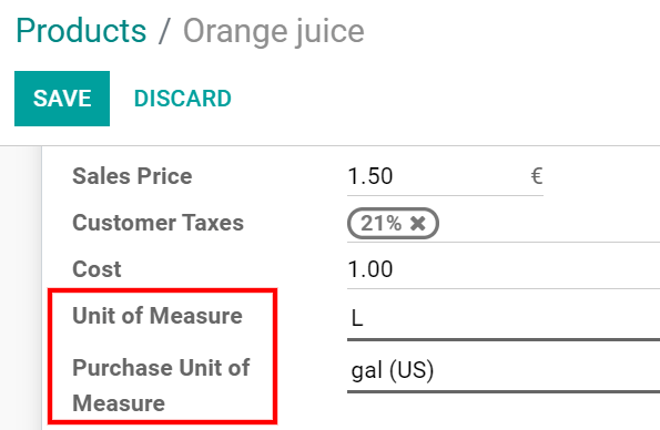 Configure a product's units of measure in CoquiAPPs