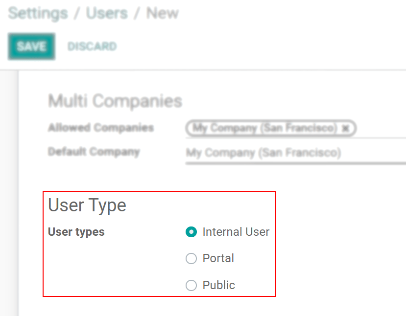 View of a user’s form in developer mode emphasizing the user type field in CoquiAPPs