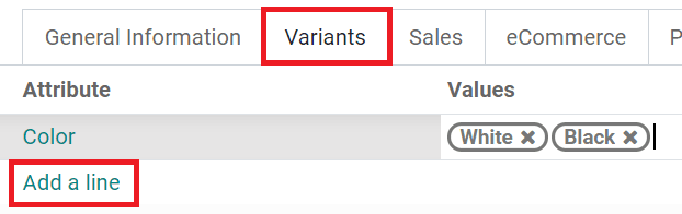 ecommerce product variants values